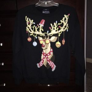 Ugly Christmas flip cup deer sweatshirt euc